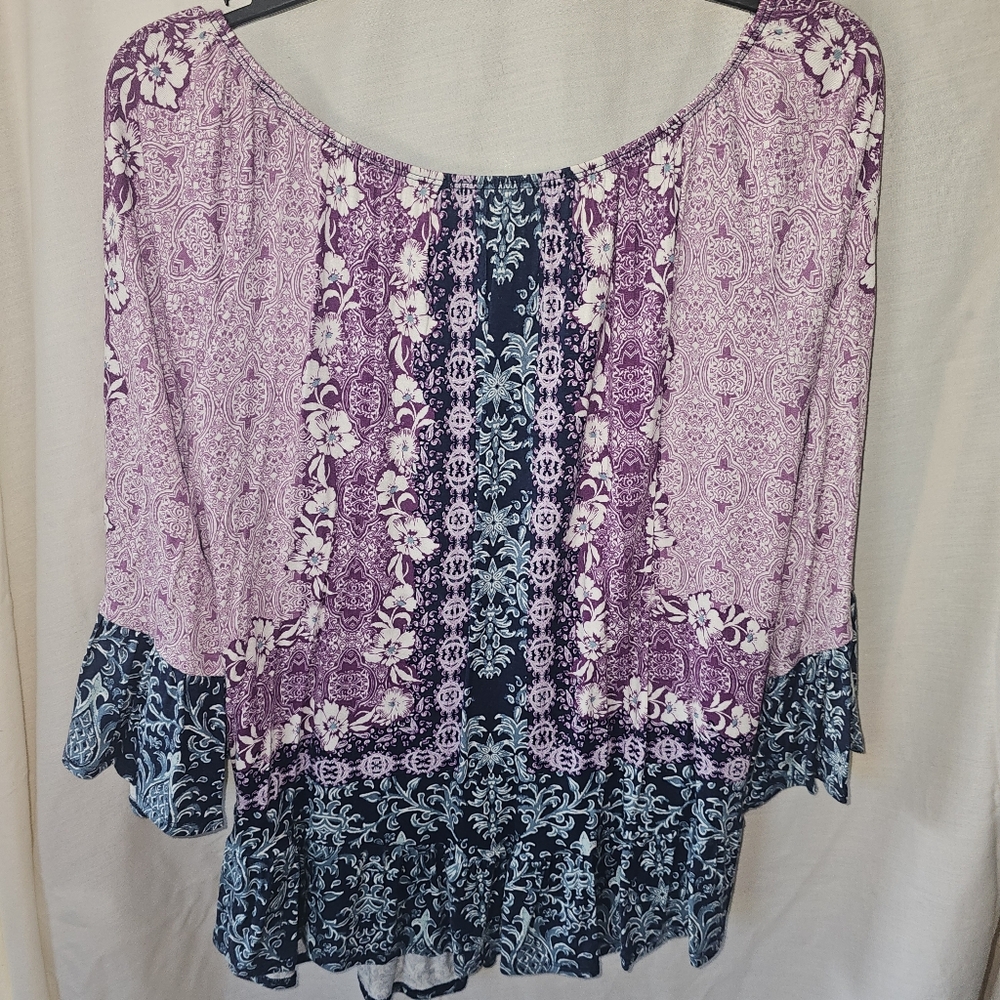 Style & Co. Women's Purple and Blue Floral Blouse - Picture 4 of 4